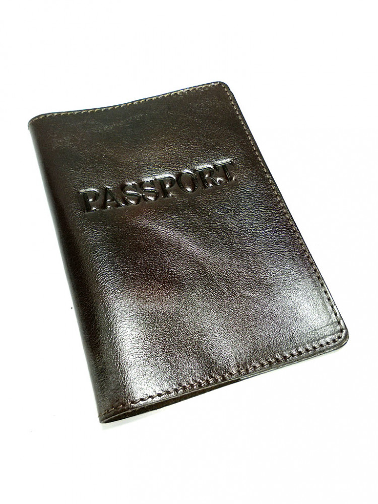 Кожаная обложка на Паспорт, темно-коричневая (700002)
