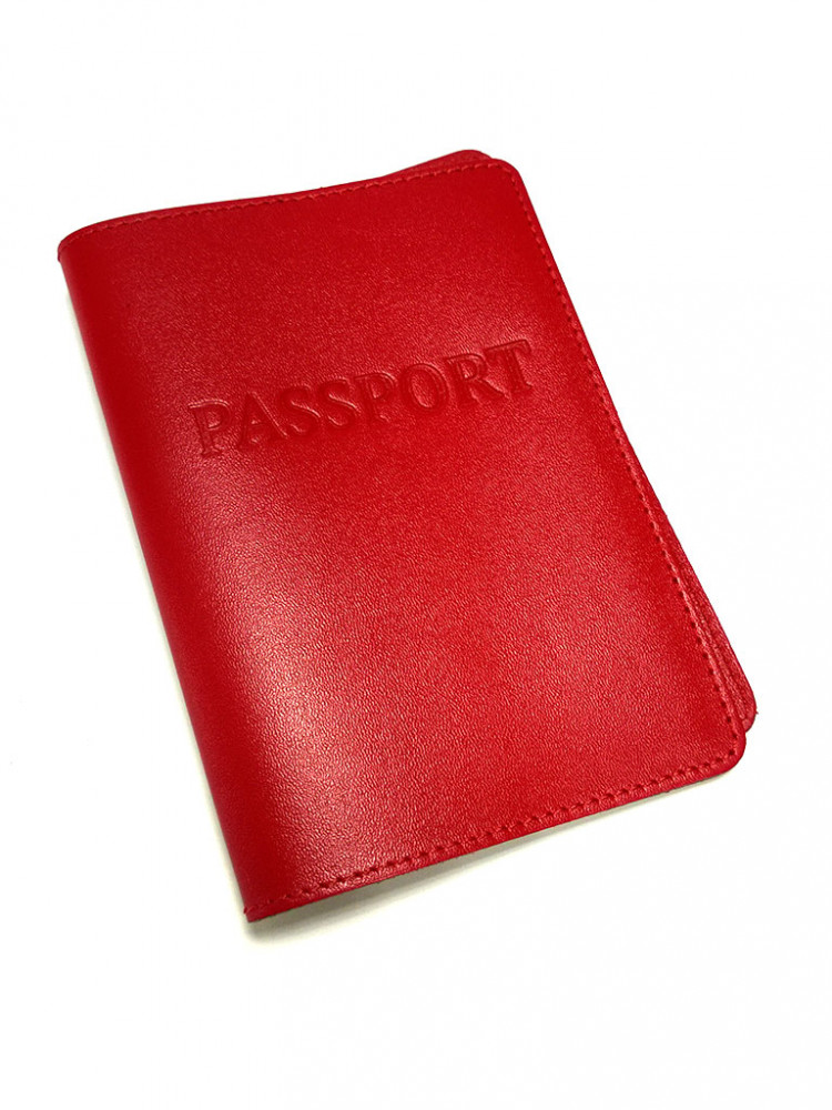 Кожаная обложка на Паспорт, красная (700007)