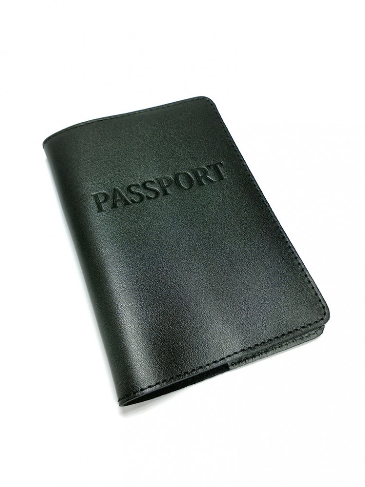 Кожаная обложка на Паспорт, черная (700009)