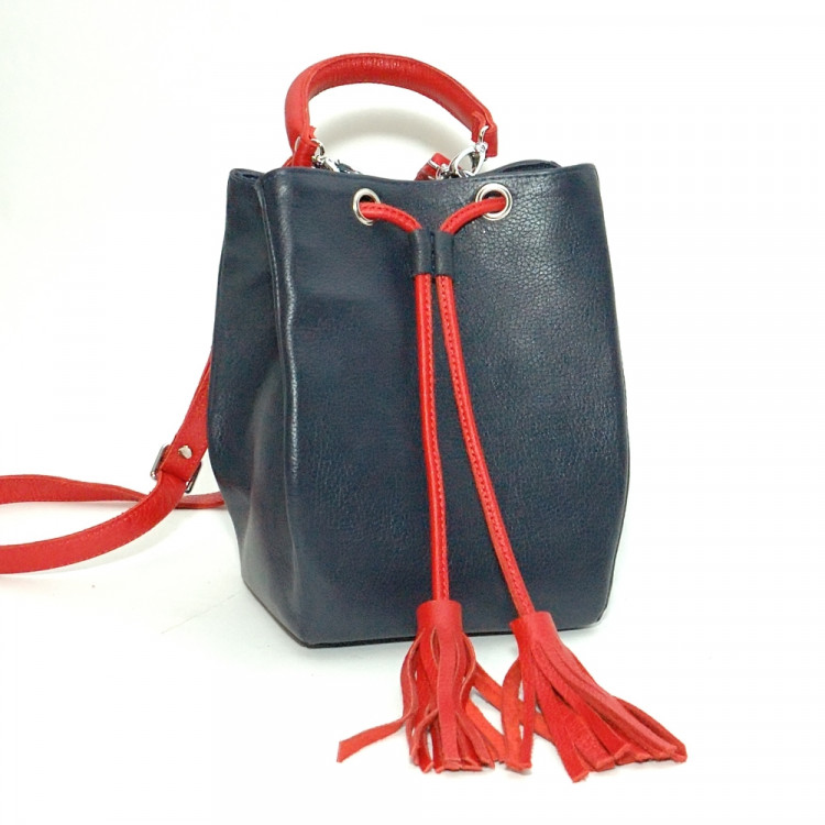 Кожаная сумочка Barcelo 03 big, синяя с красным