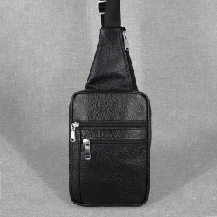 Мужская кожаная тактическая сумка-слинг сумка Daniel 05, черная