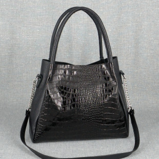 Шкіряна сумка Milano 01, чорна з тисненням під крокодила