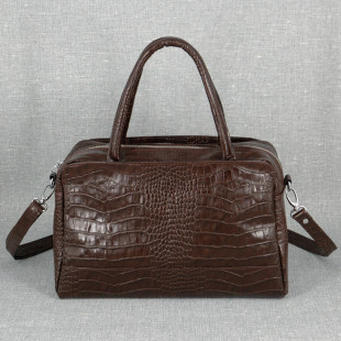 Кожаная сумка Lamara 03, коричневая с тиснением под крокодила
