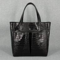 Кожаная сумка Royal 03, черная с тиснением под крокодила - Кожаная сумка Royal 03, черная с тиснением под крокодила